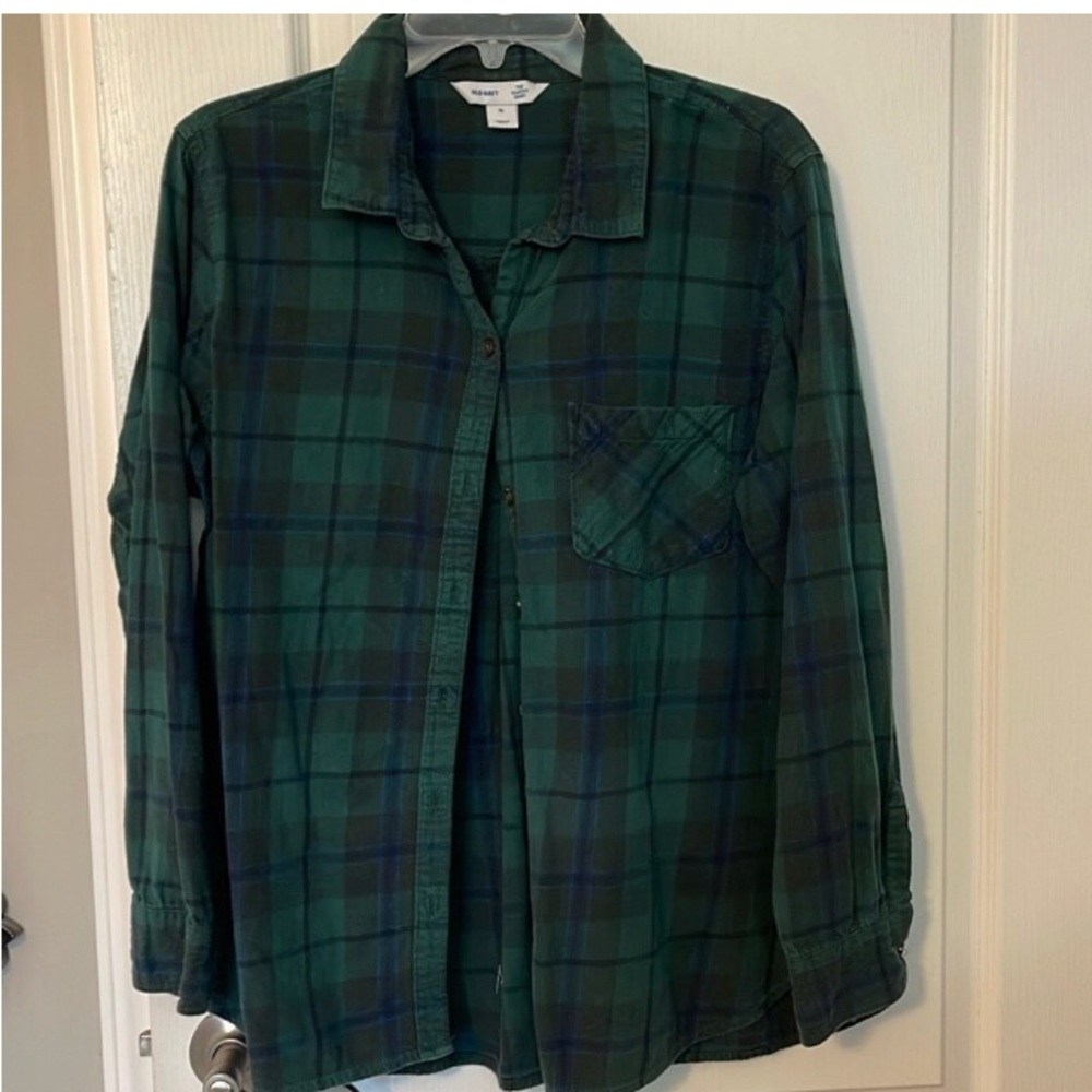 Women’s XL Old Navy Green Plaid Flannel Button Down Shirt